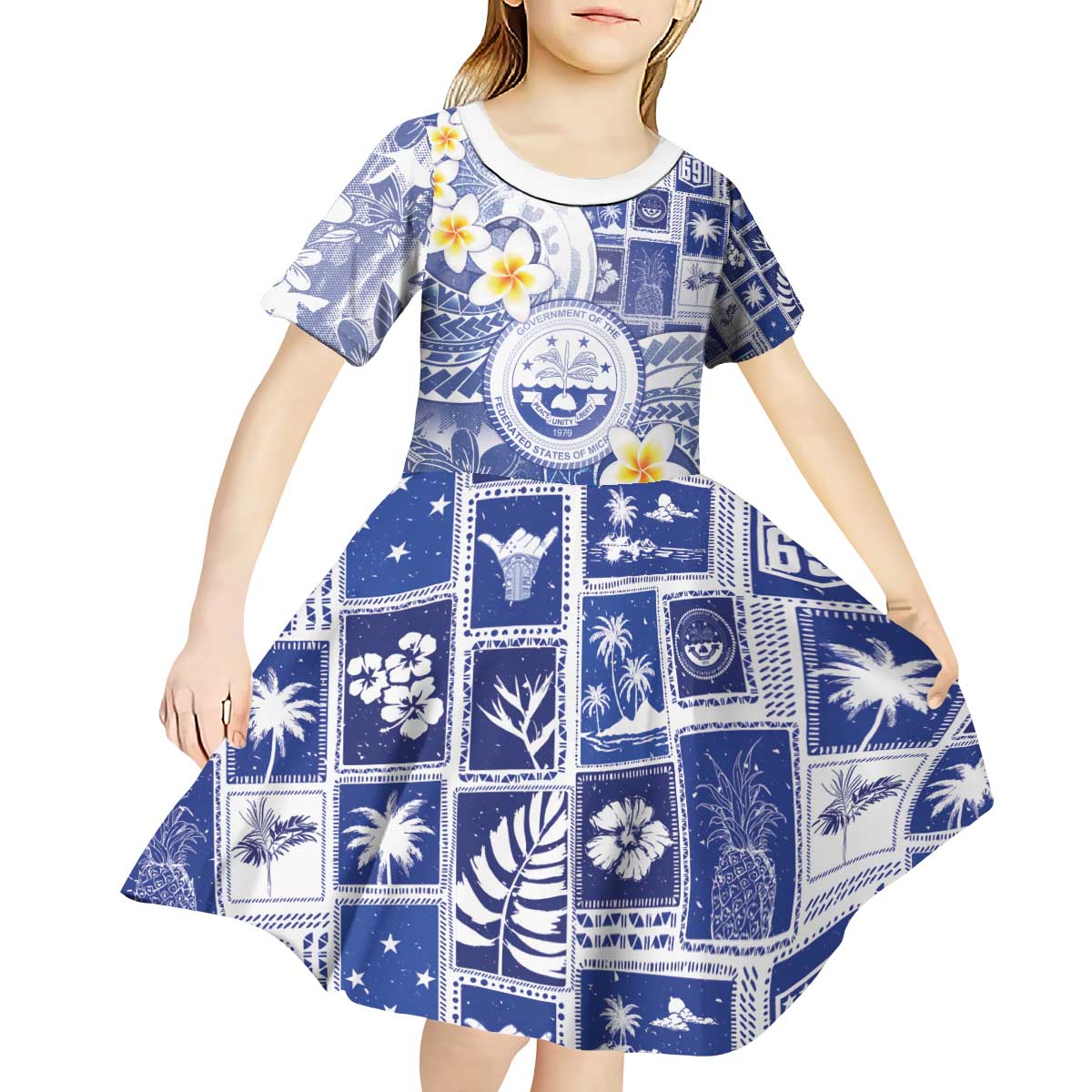 Federated States Of Micronesia Christmas Kid Short Sleeve Dress Retro Style Bright Version LT05 - Polynesian Pride