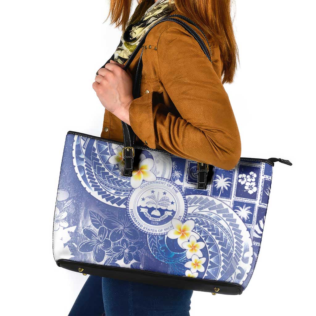 Federated States Of Micronesia Christmas Leather Tote Bag Retro Style Bright Version LT05 Blue - Polynesian Pride