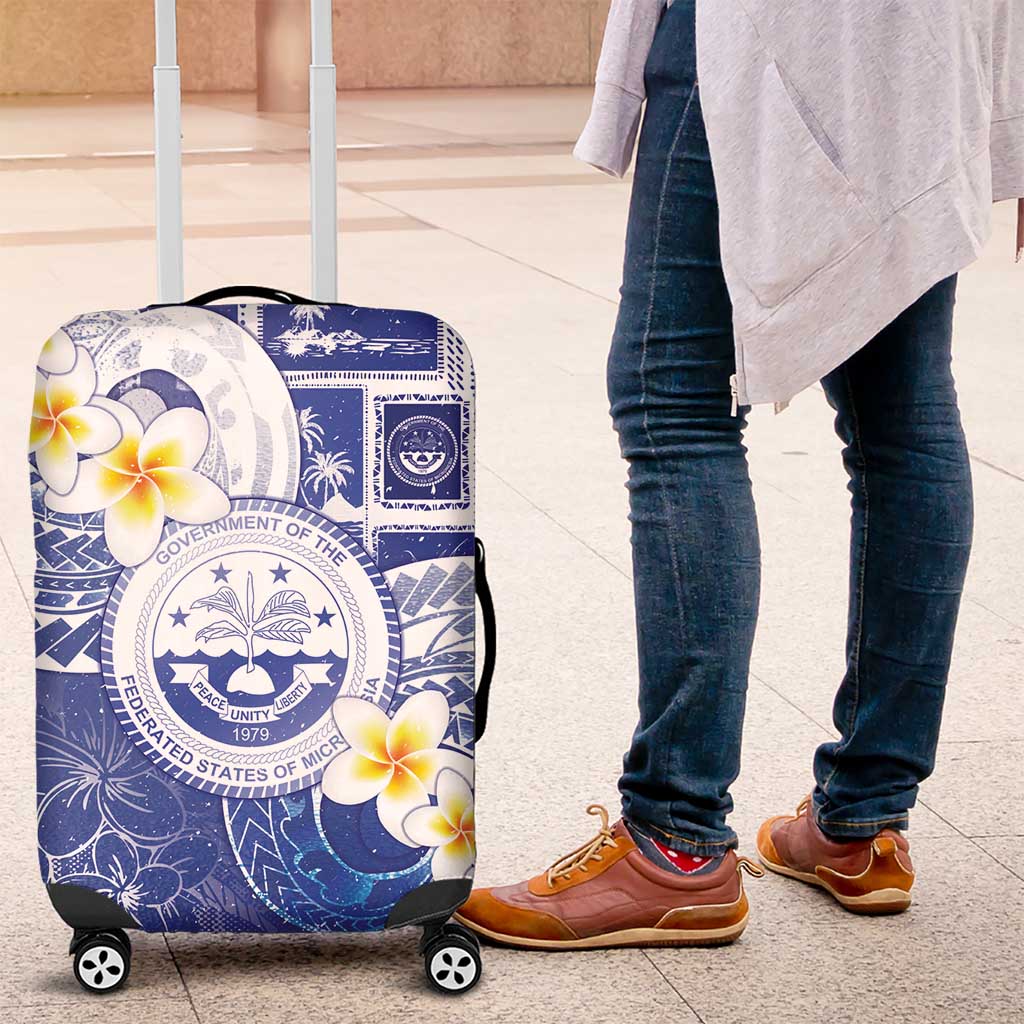 Federated States Of Micronesia Christmas Luggage Cover Retro Style Bright Version LT05 Blue - Polynesian Pride