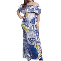 Federated States Of Micronesia Christmas Off Shoulder Maxi Dress Retro Style Bright Version LT05 Women Blue - Polynesian Pride