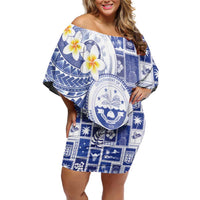 Federated States Of Micronesia Christmas Off Shoulder Short Dress Retro Style Bright Version LT05 Women Blue - Polynesian Pride