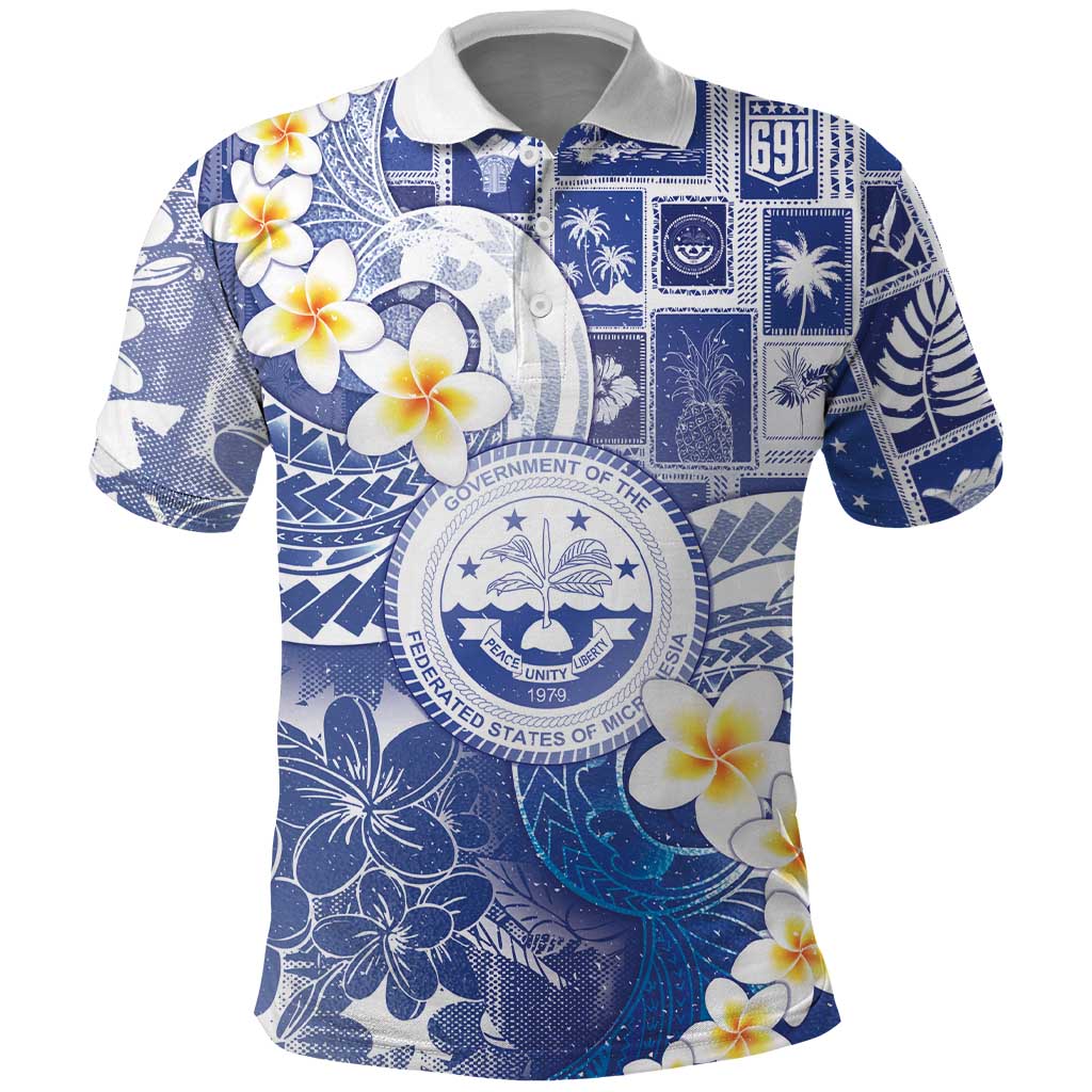 Federated States Of Micronesia Christmas Polo Shirt Retro Style Bright Version LT05 Blue - Polynesian Pride