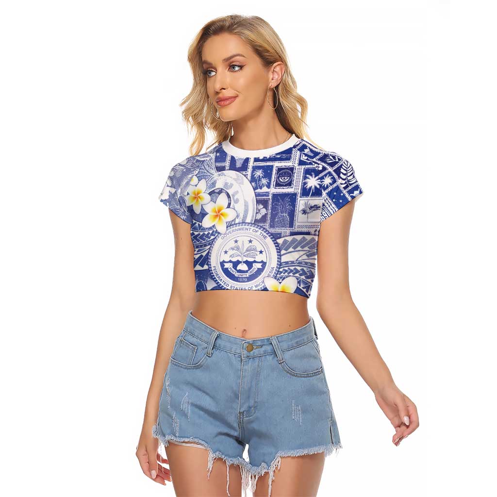 Federated States Of Micronesia Christmas Raglan Cropped T Shirt Retro Style Bright Version LT05 Female Blue - Polynesian Pride