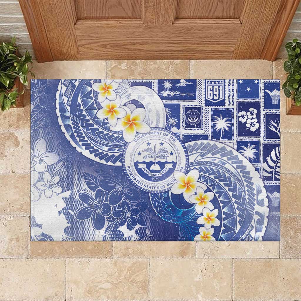 Federated States Of Micronesia Christmas Rubber Doormat Retro Style Bright Version LT05 Blue - Polynesian Pride