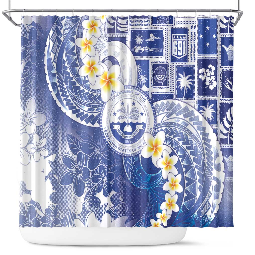 Federated States Of Micronesia Christmas Shower Curtain Retro Style Bright Version LT05 Blue - Polynesian Pride