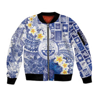 Federated States Of Micronesia Christmas Sleeve Zip Bomber Jacket Retro Style Bright Version LT05 Unisex Blue - Polynesian Pride