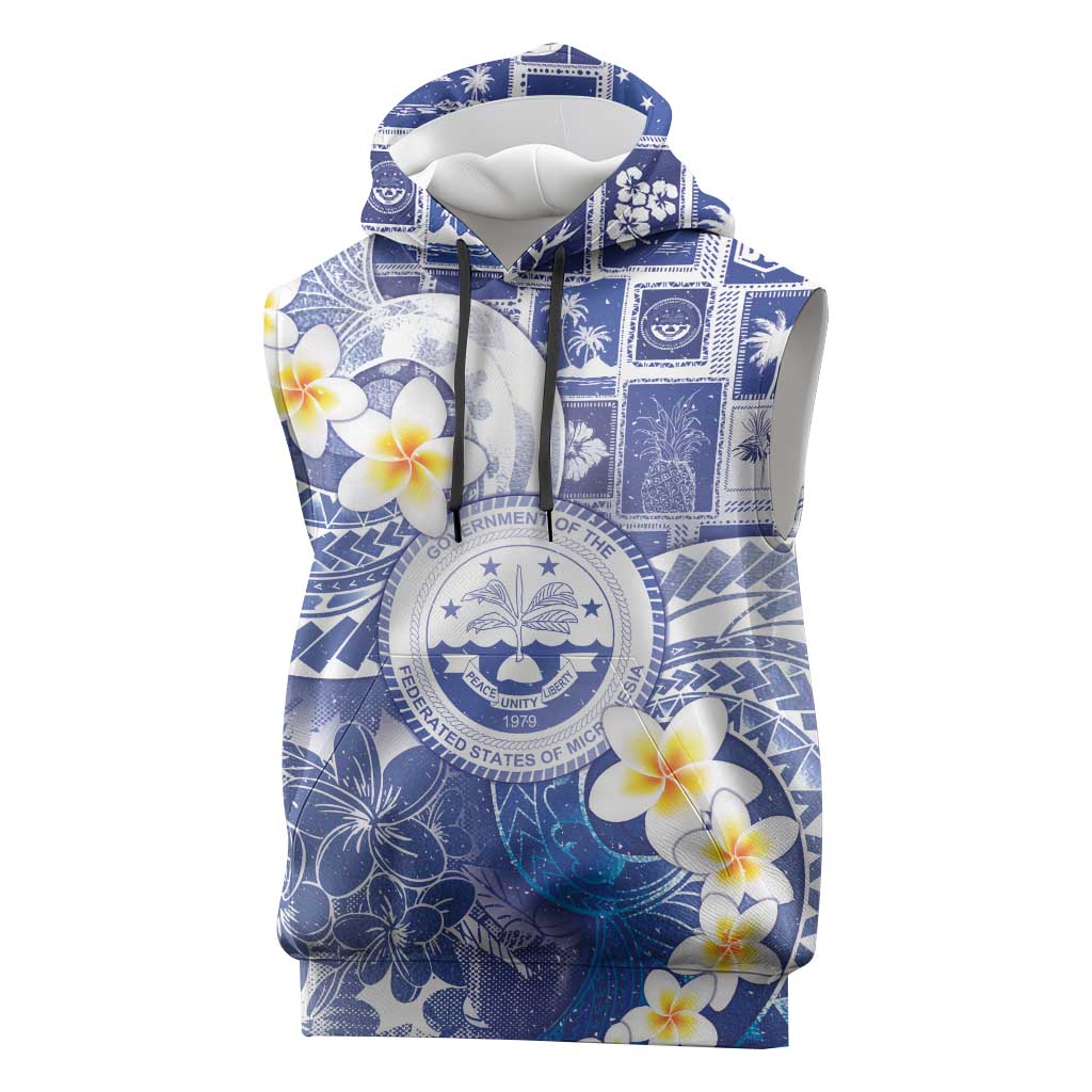 Federated States Of Micronesia Christmas Sleeveless Hoodie Retro Style Bright Version LT05 Blue - Polynesian Pride