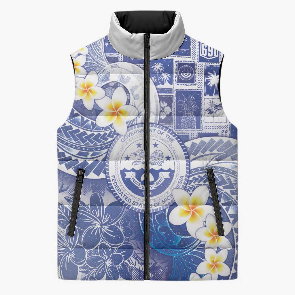 Federated States Of Micronesia Christmas Sleeveless Puffer Jacket Retro Style Bright Version LT05 Unisex Blue - Polynesian Pride