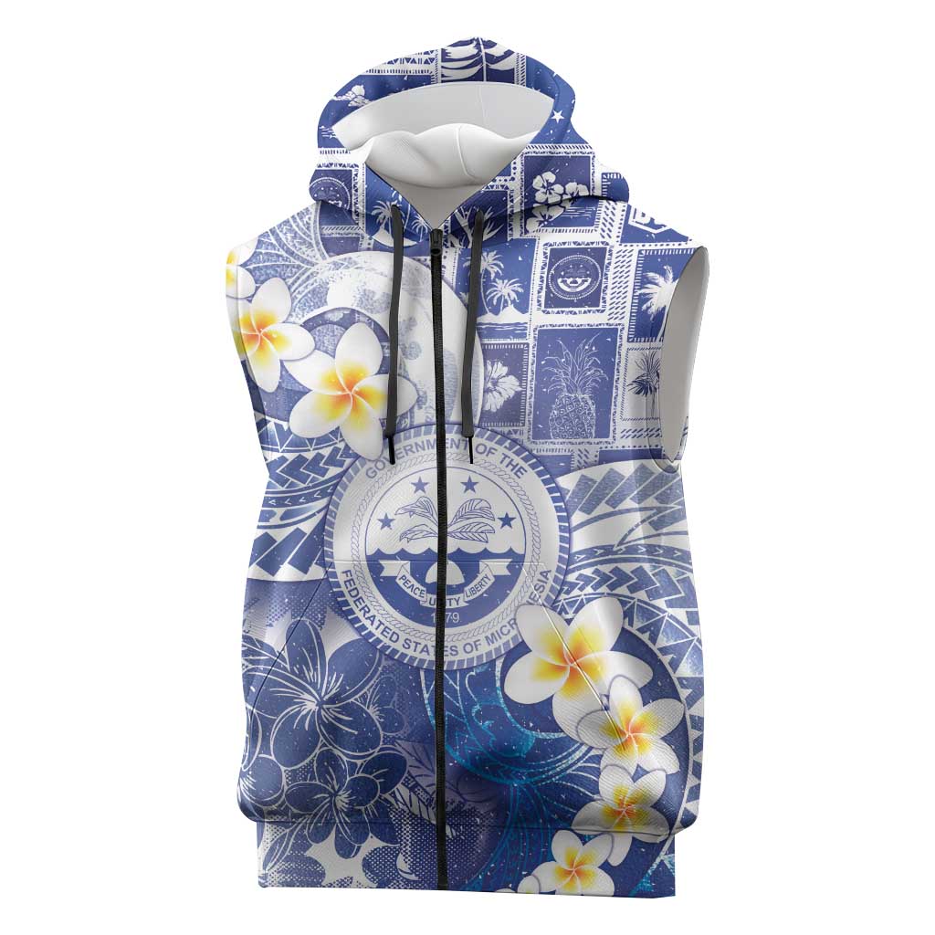 Federated States Of Micronesia Christmas Sleeveless Zip Hoodie Retro Style Bright Version LT05 Blue - Polynesian Pride