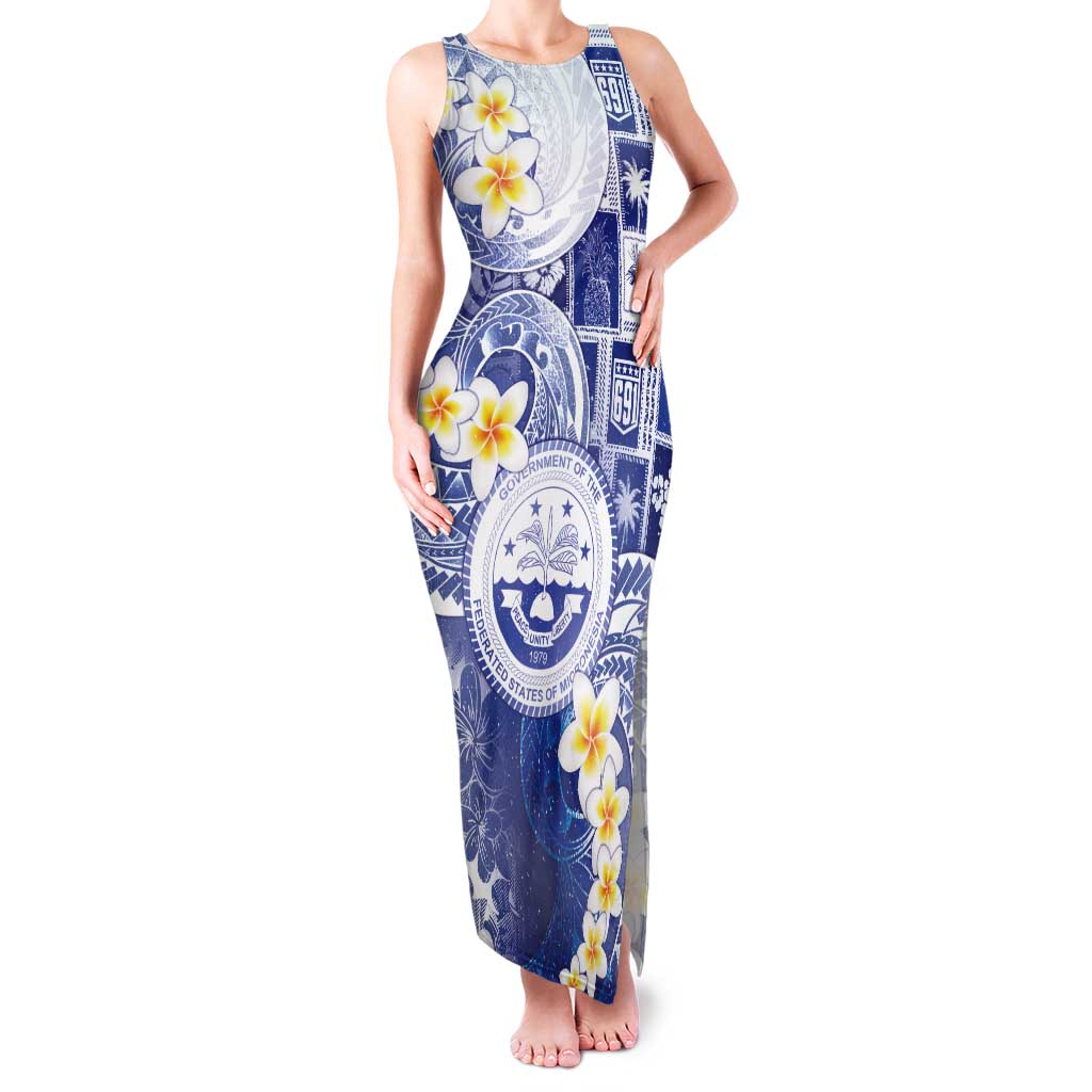 Federated States Of Micronesia Christmas Tank Maxi Dress Retro Style Bright Version LT05 Women Blue - Polynesian Pride