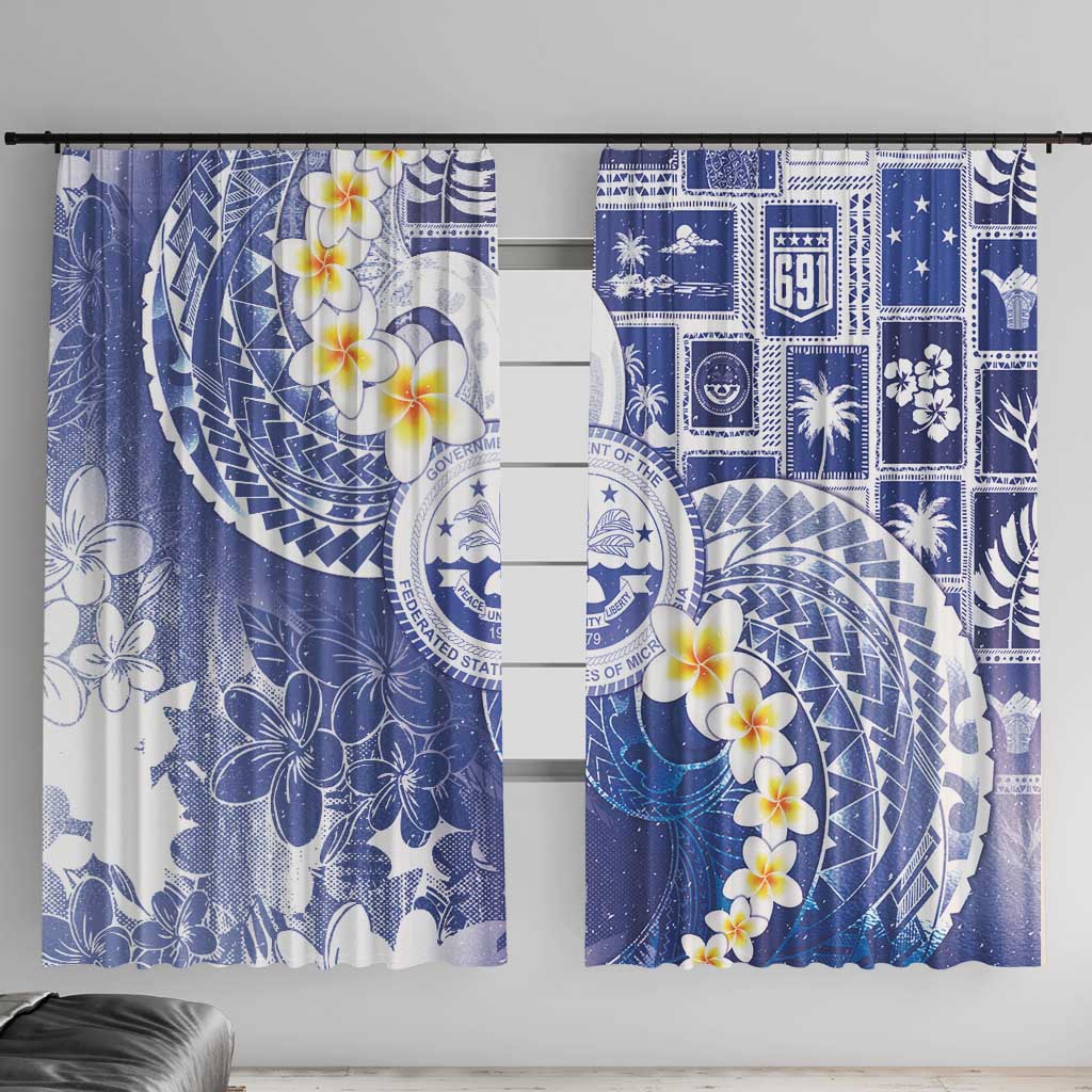 Federated States Of Micronesia Christmas Window Curtain Retro Style Bright Version LT05 With Hooks Blue - Polynesian Pride