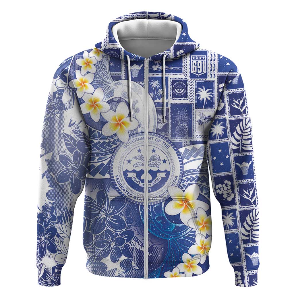 Federated States Of Micronesia Christmas Zip Hoodie Retro Style Bright Version LT05 Zip Hoodie Blue - Polynesian Pride