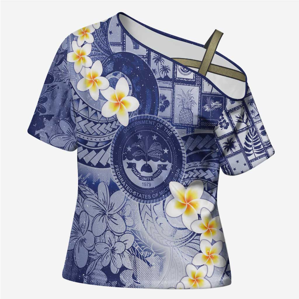 Federated States Of Micronesia Christmas Cross Shoulder Shirt Retro Style Dark Version LT05 Female Navy - Polynesian Pride