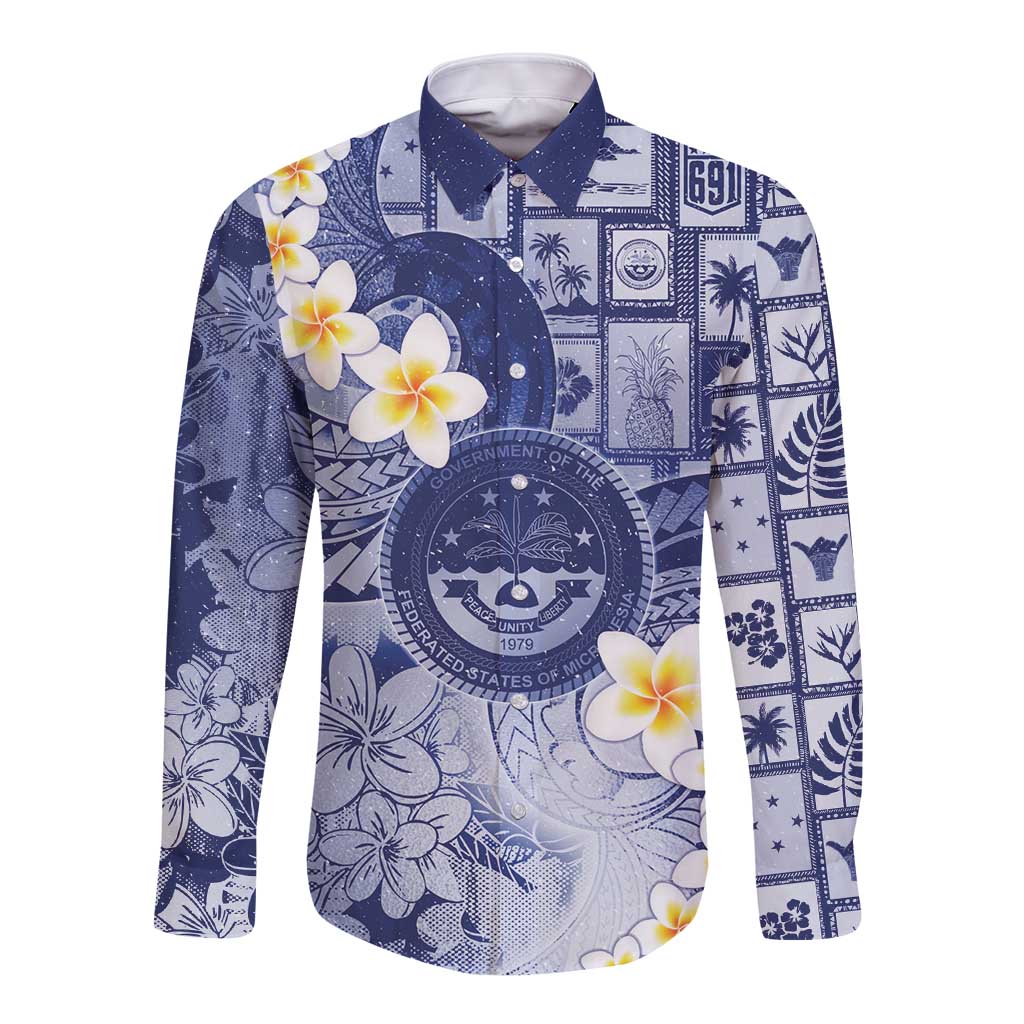 Federated States Of Micronesia Christmas Long Sleeve Button Shirt Retro Style Dark Version LT05 Unisex Navy - Polynesian Pride