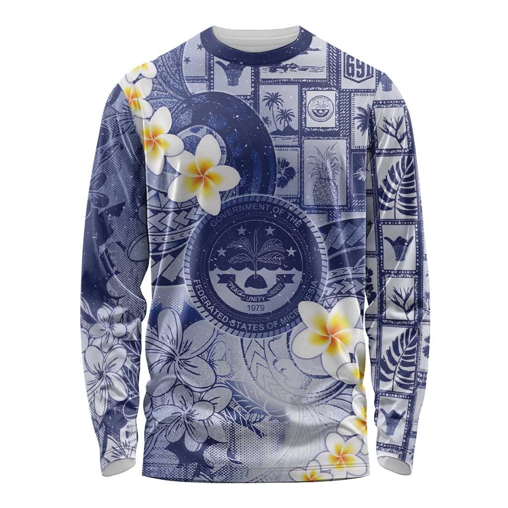 Federated States Of Micronesia Christmas Long Sleeve Shirt Retro Style Dark Version LT05 Unisex Navy - Polynesian Pride