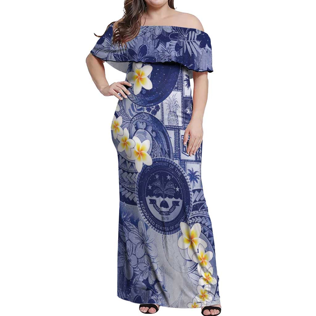 Federated States Of Micronesia Christmas Off Shoulder Maxi Dress Retro Style Dark Version LT05 Women Navy - Polynesian Pride