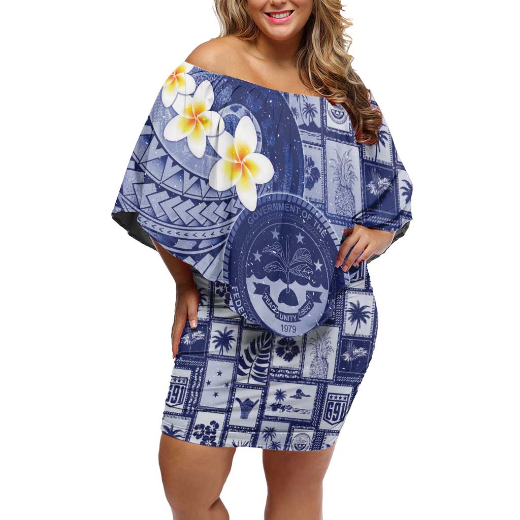 Federated States Of Micronesia Christmas Off Shoulder Short Dress Retro Style Dark Version LT05 Women Navy - Polynesian Pride