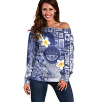 Federated States Of Micronesia Christmas Off Shoulder Sweater Retro Style Dark Version LT05 Women Navy - Polynesian Pride