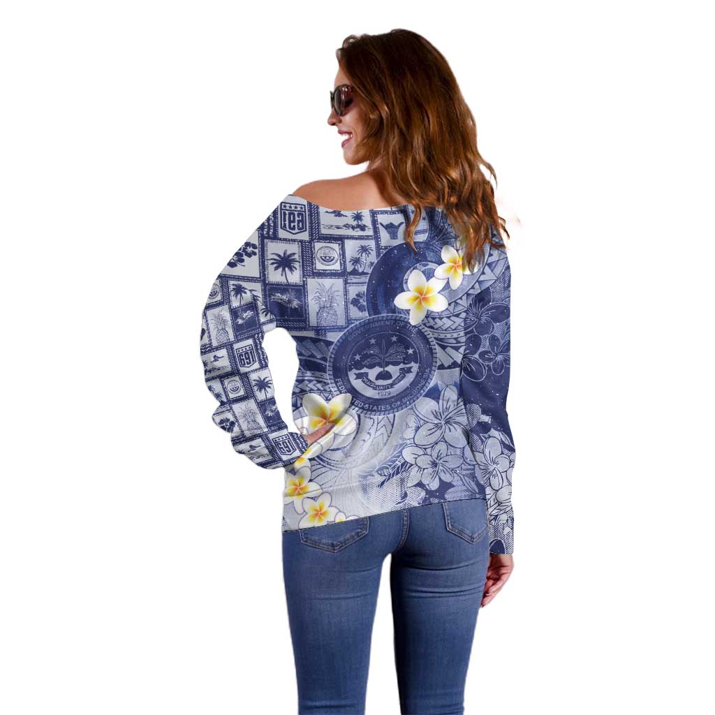 Federated States Of Micronesia Christmas Off Shoulder Sweater Retro Style Dark Version LT05 - Polynesian Pride