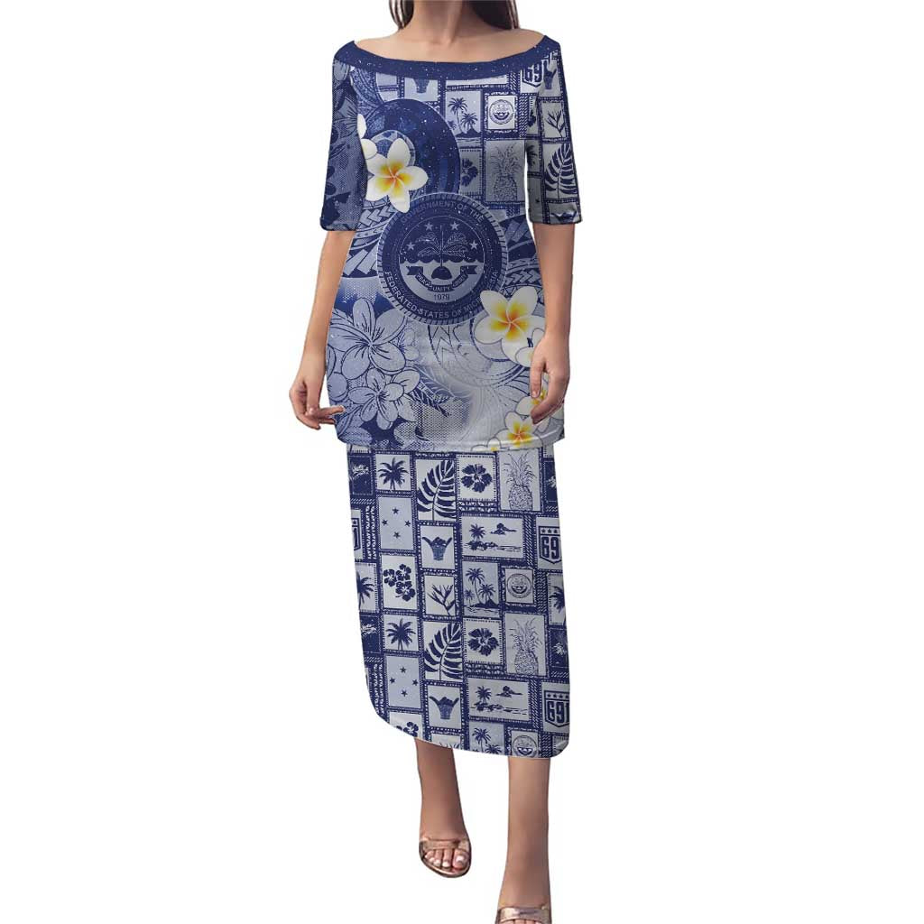Federated States Of Micronesia Christmas Puletasi Retro Style Dark Version LT05 Long Dress Navy - Polynesian Pride