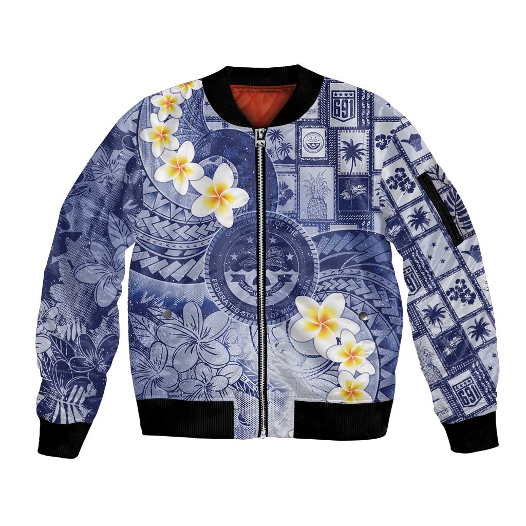 Federated States Of Micronesia Christmas Sleeve Zip Bomber Jacket Retro Style Dark Version LT05 Unisex Navy - Polynesian Pride