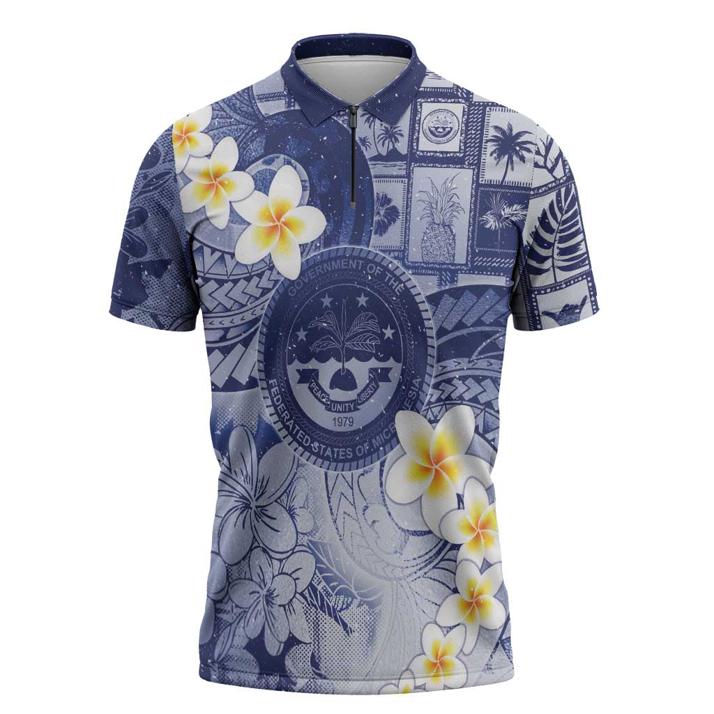 Federated States Of Micronesia Christmas Zipper Polo Shirt Retro Style Dark Version LT05 Navy - Polynesian Pride