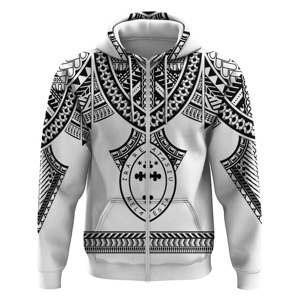 Personalised Melanesian Brotherhood Hoodie With Tribal Pattern LT05 Zip Hoodie White - Polynesian Pride