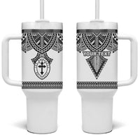 Personalised Melanesian Brotherhood Tumbler With Handle With Tribal Pattern LT05 One Size: 40 oz White - Polynesian Pride