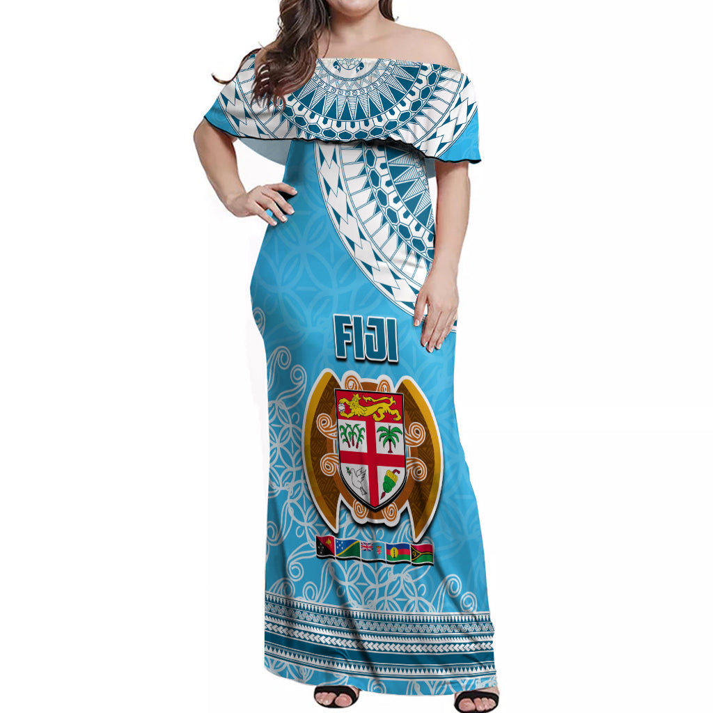 Fiji Off Shoulder Maxi Dress Melanesian Festival 2023 LT6 Women Blue - Polynesian Pride