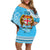 Fiji Off Shoulder Short Dress Melanesian Festival 2023 LT6 Women Blue - Polynesian Pride