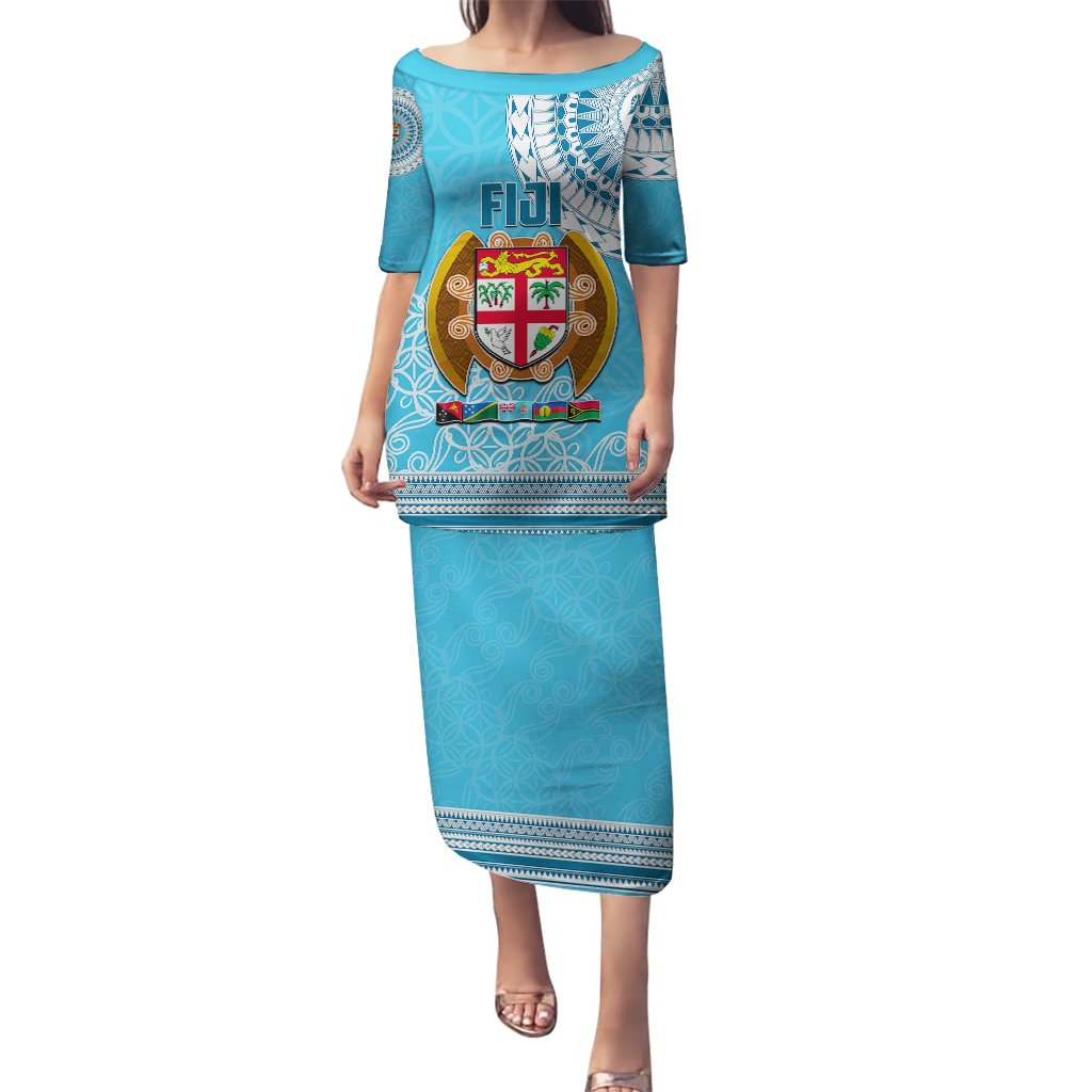 Fiji Puletasi Melanesian Festival 2023 LT6 Long Dress Blue - Polynesian Pride