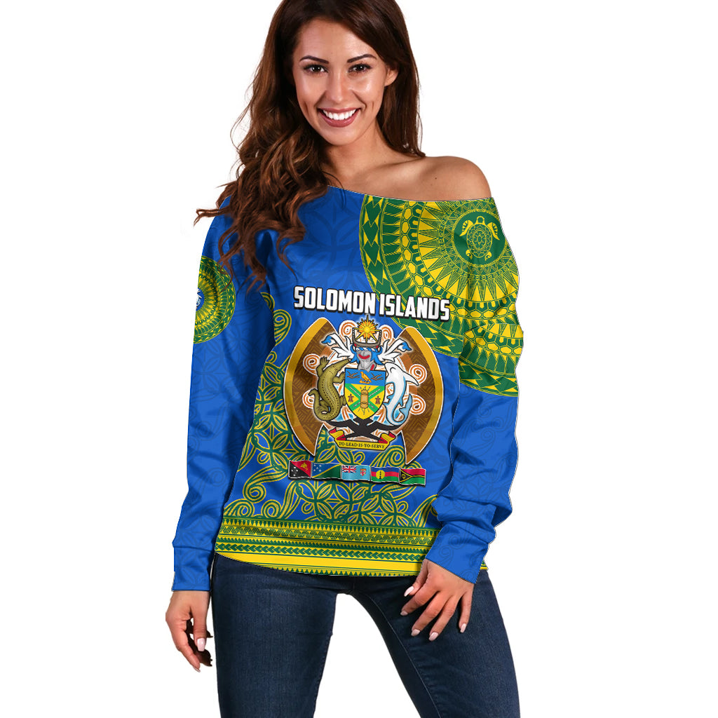 Solomon Islands Off Shoulder Sweater Melanesian Festival 2023 LT6 Women Green - Polynesian Pride