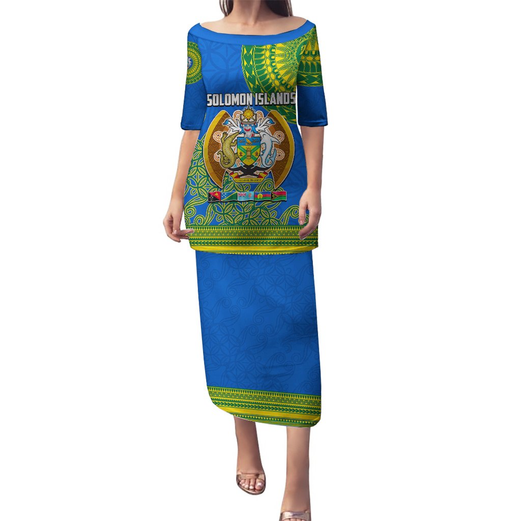 Solomon Islands Puletasi Melanesian Festival 2023 LT6 Long Dress Green - Polynesian Pride