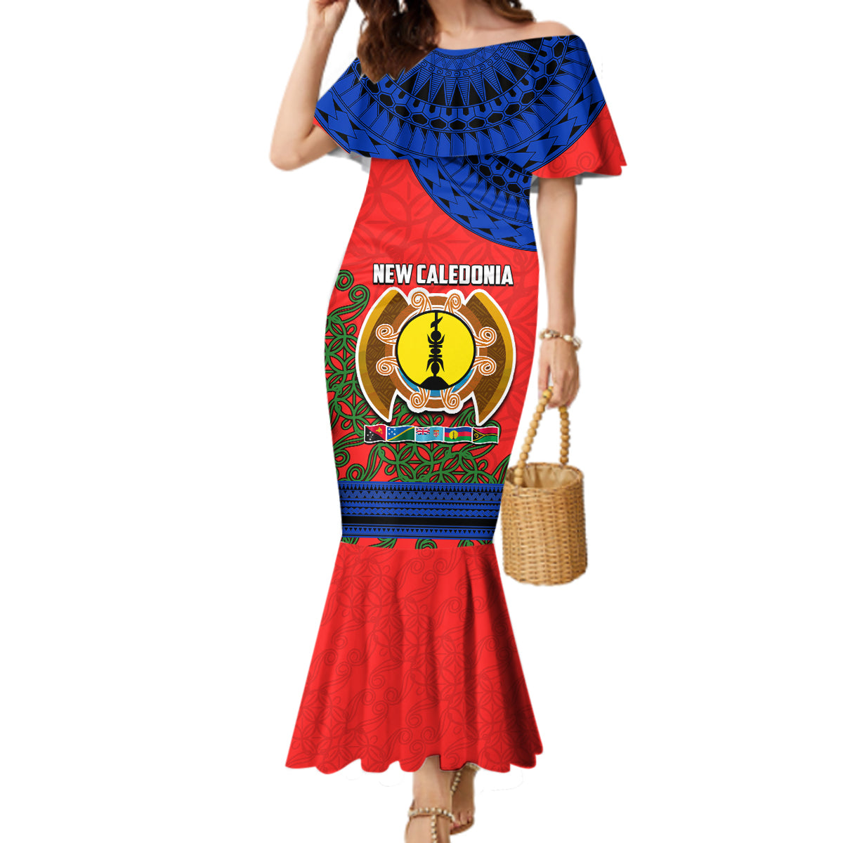 New Caledonia Mermaid Dress Melanesian Festival 2023 LT6 Women Red - Polynesian Pride