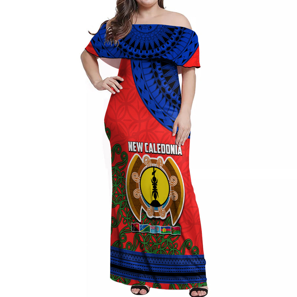 New Caledonia Off Shoulder Maxi Dress Melanesian Festival 2023 LT6 Women Red - Polynesian Pride