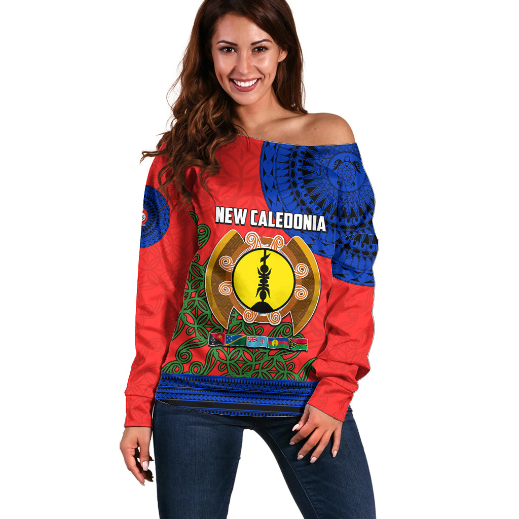 New Caledonia Off Shoulder Sweater Melanesian Festival 2023 LT6 Women Red - Polynesian Pride