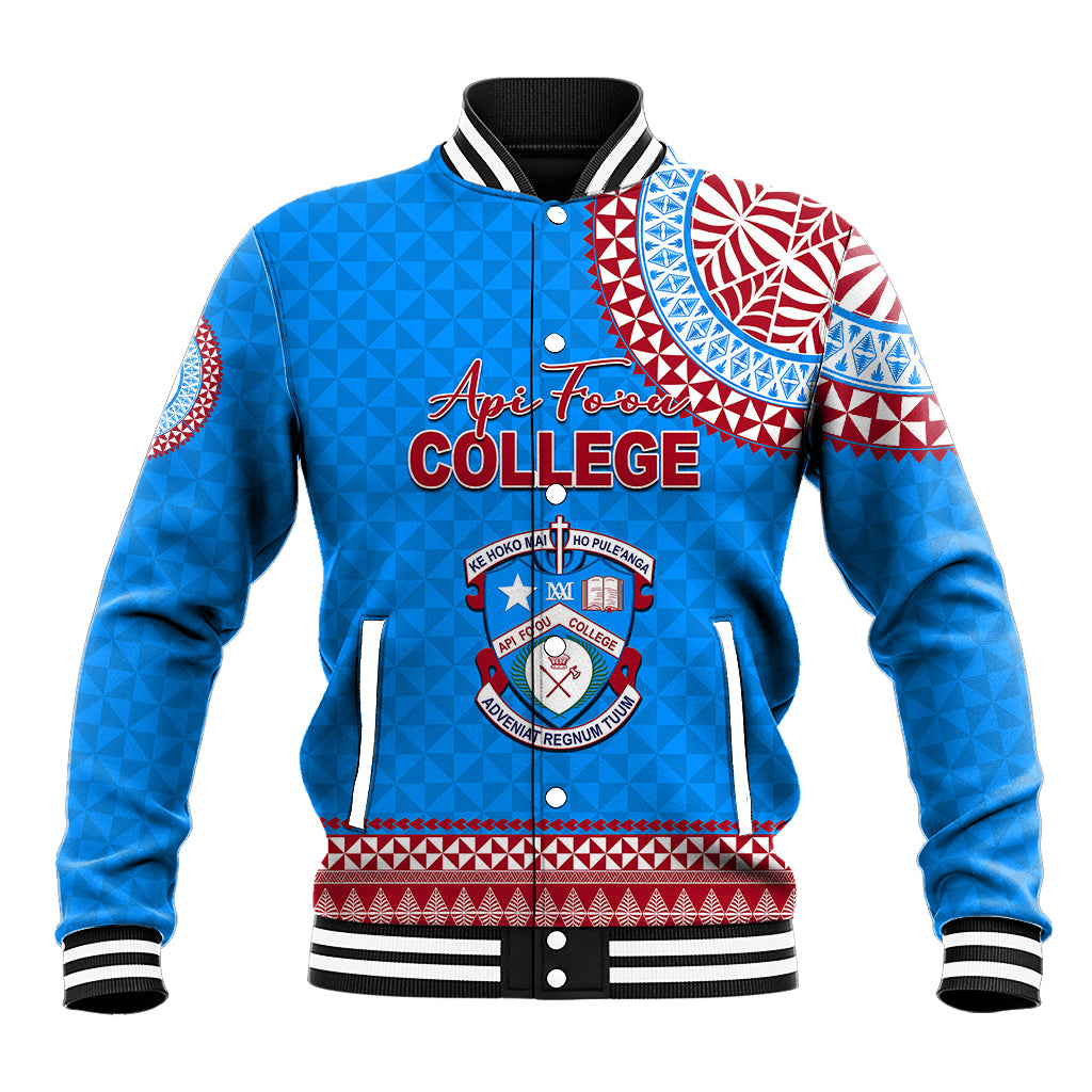 Tonga School Api Fo'ou College Baseball Jacket Tribal Pattern LT6 Unisex Blue - Polynesian Pride