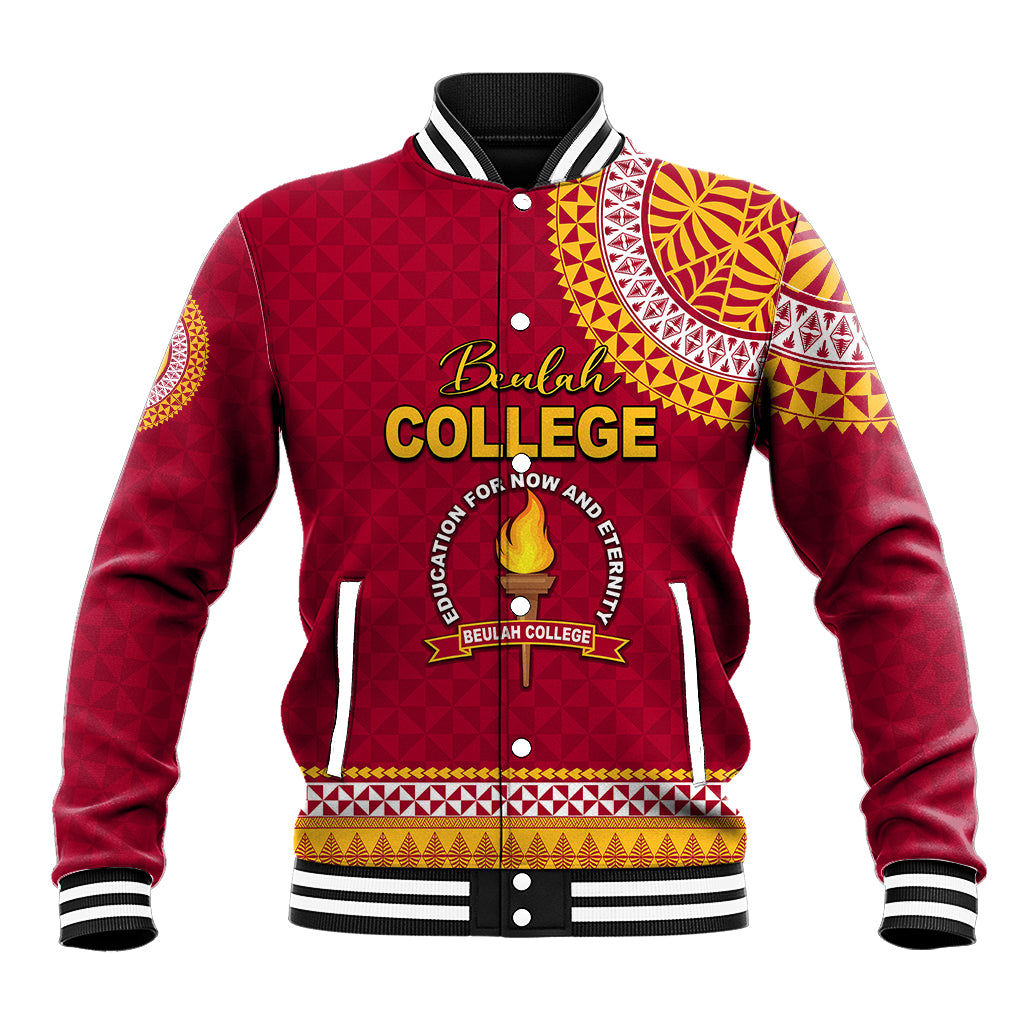 Tonga School Beulah College Baseball Jacket Tribal Pattern LT6 Unisex Maroon - Polynesian Pride