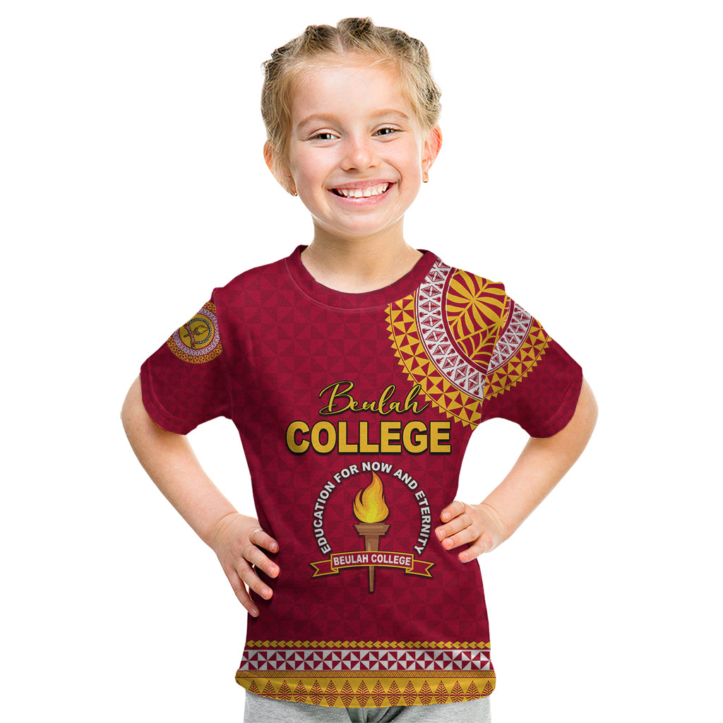 Tonga School Beulah College Kid T Shirt Tribal Pattern LT6 Maroon - Polynesian Pride