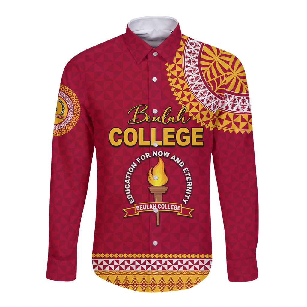 Tonga School Beulah College Long Sleeve Button Shirt Tribal Pattern LT6 Unisex Maroon - Polynesian Pride