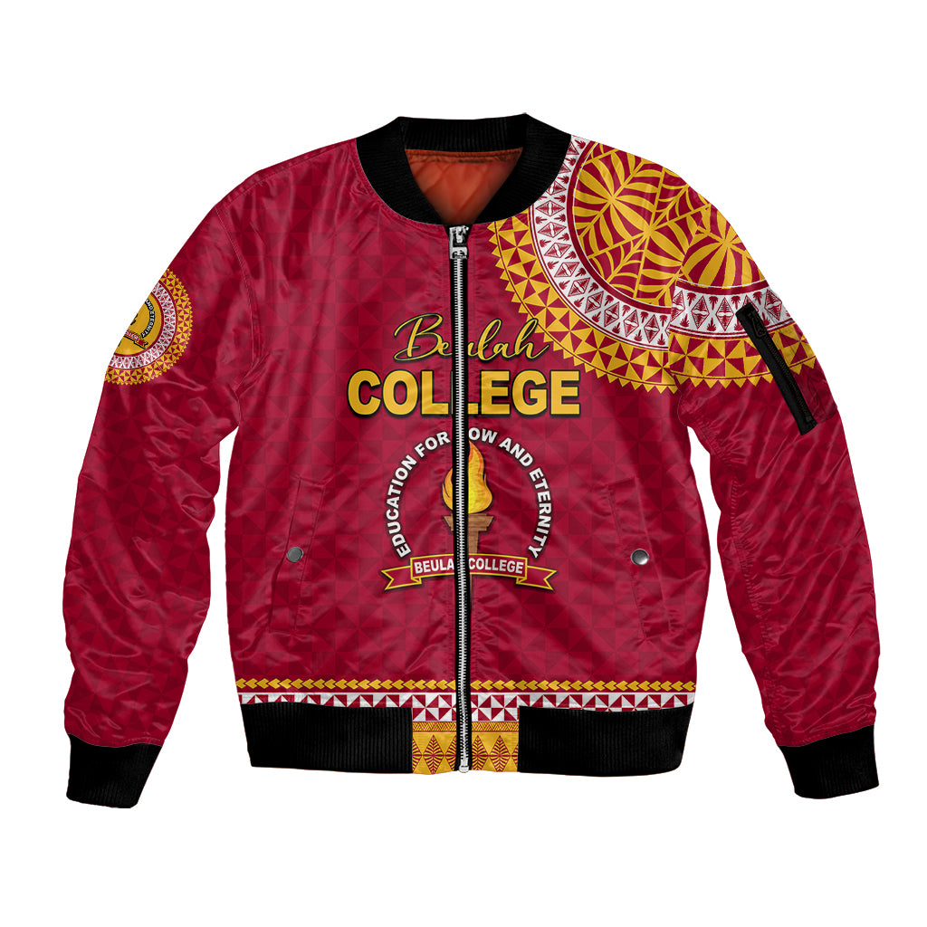 Tonga School Beulah College Sleeve Zip Bomber Jacket Tribal Pattern LT6 Unisex Maroon - Polynesian Pride