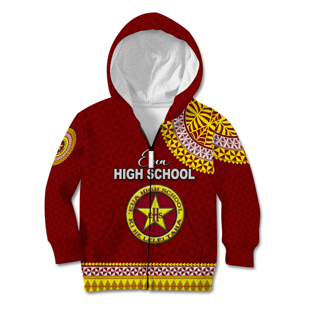 Tonga School Eua High School Kid Hoodie Tribal Pattern LT6 Zip Hoodie Maroon - Polynesian Pride