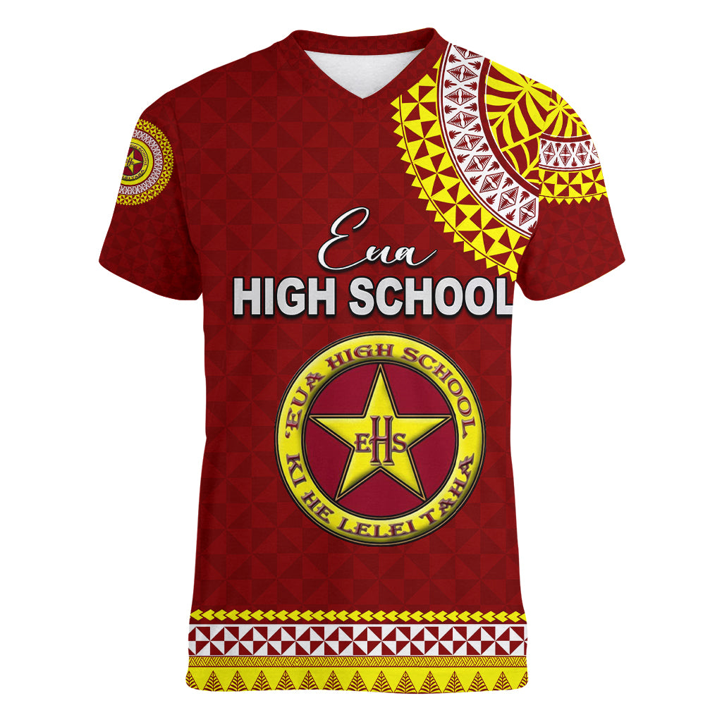 Tonga School Eua High School Women V Neck T Shirt Tribal Pattern LT6 Female Maroon - Polynesian Pride