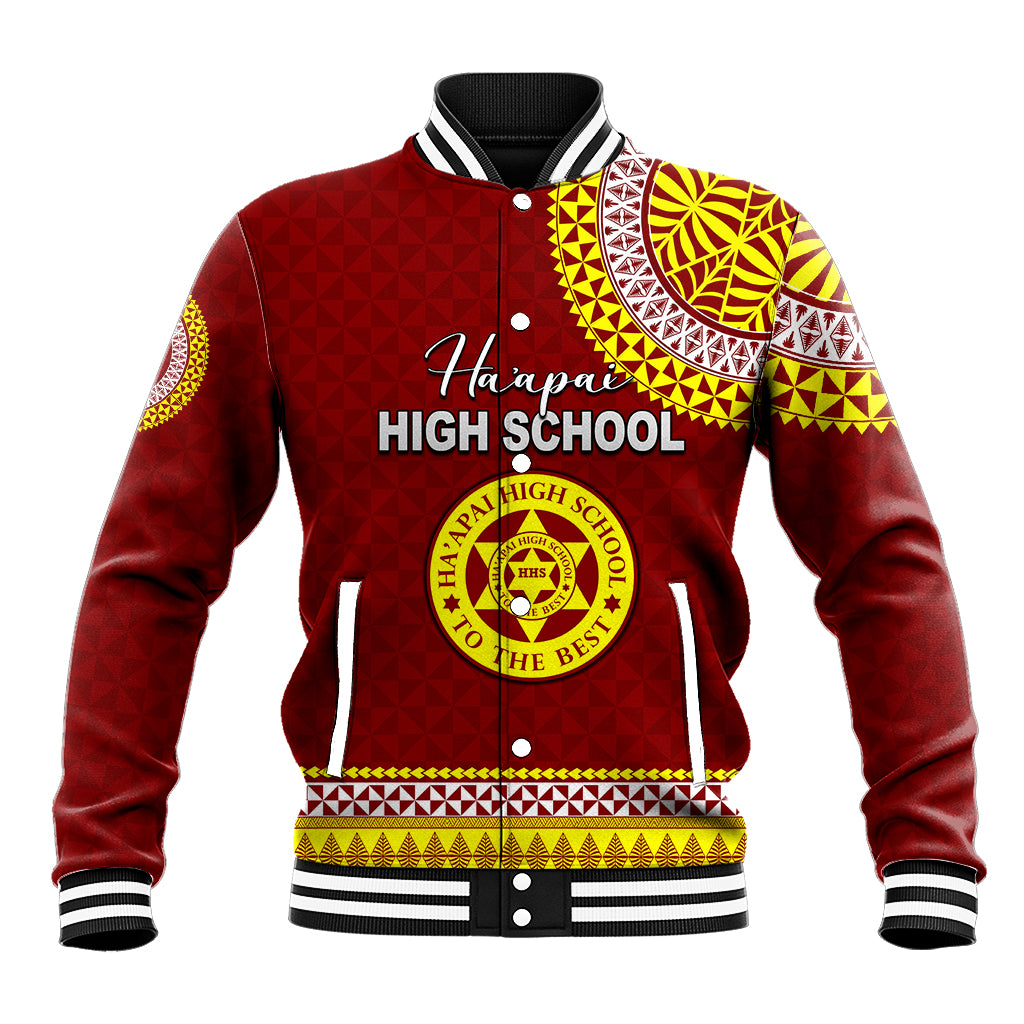 Tonga School Ha'apai High School Baseball Jacket Tribal Pattern LT6 Unisex Maroon - Polynesian Pride