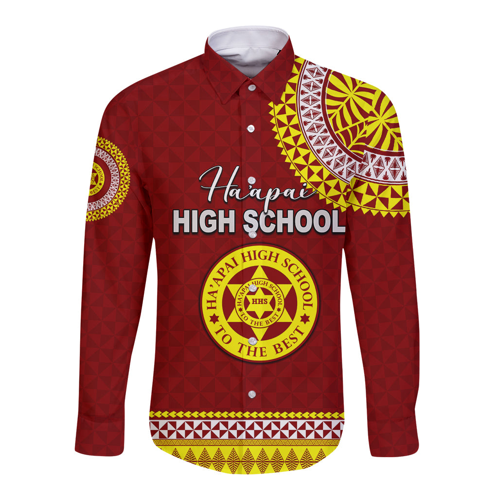 Tonga School Ha'apai High School Long Sleeve Button Shirt Tribal Pattern LT6 Unisex Maroon - Polynesian Pride