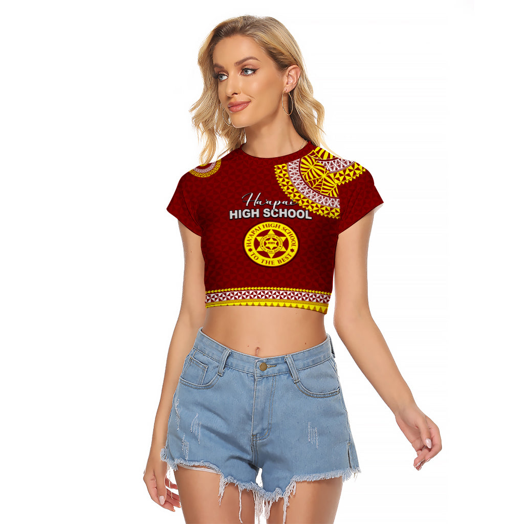 Tonga School Ha'apai High School Raglan Cropped T Shirt Tribal Pattern LT6 Female Maroon - Polynesian Pride