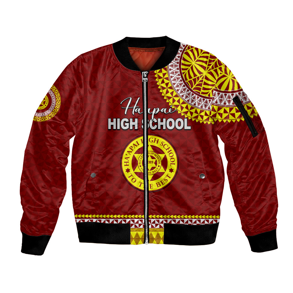 Tonga School Ha'apai High School Sleeve Zip Bomber Jacket Tribal Pattern LT6 Unisex Maroon - Polynesian Pride