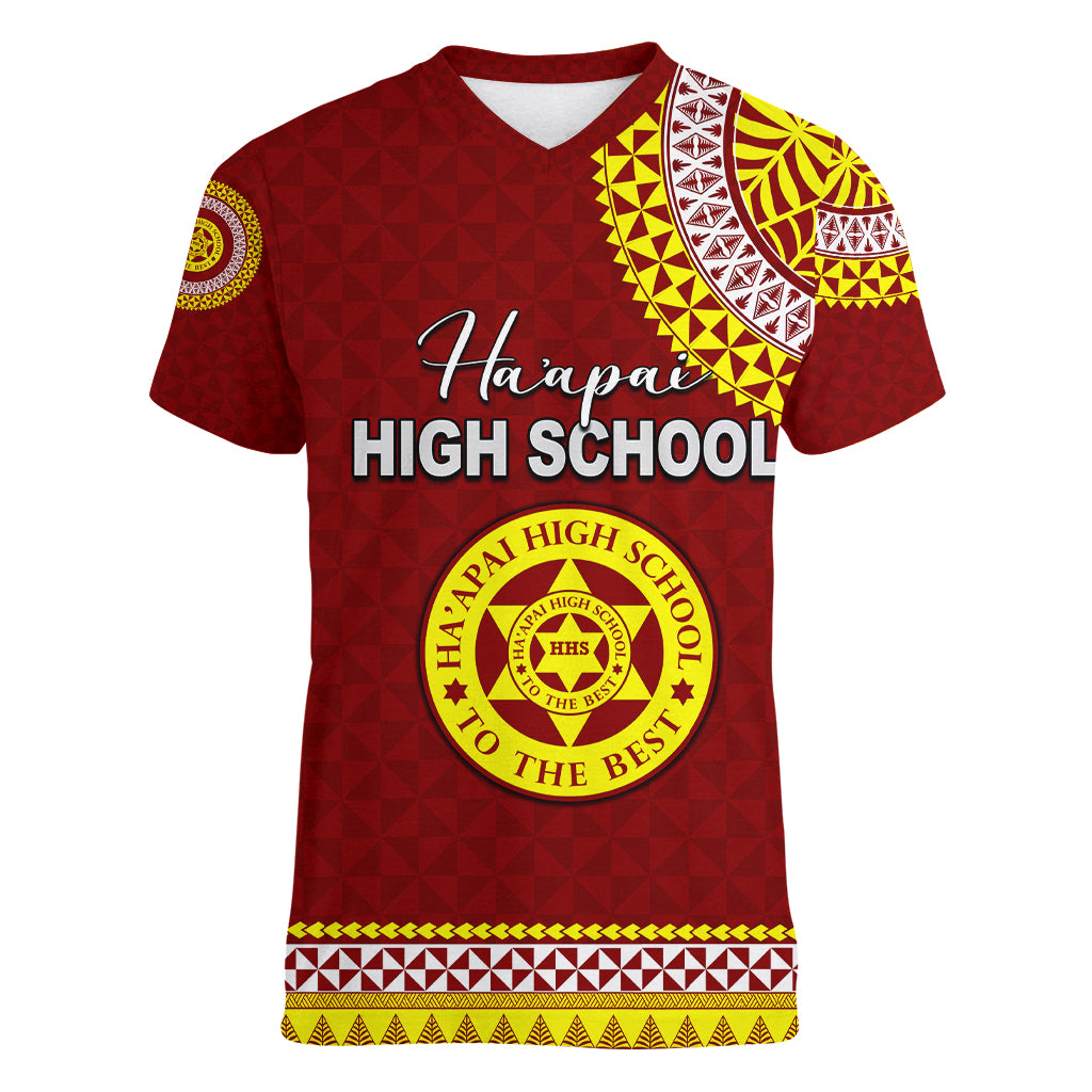 Tonga School Ha'apai High School Women V Neck T Shirt Tribal Pattern LT6 Female Maroon - Polynesian Pride