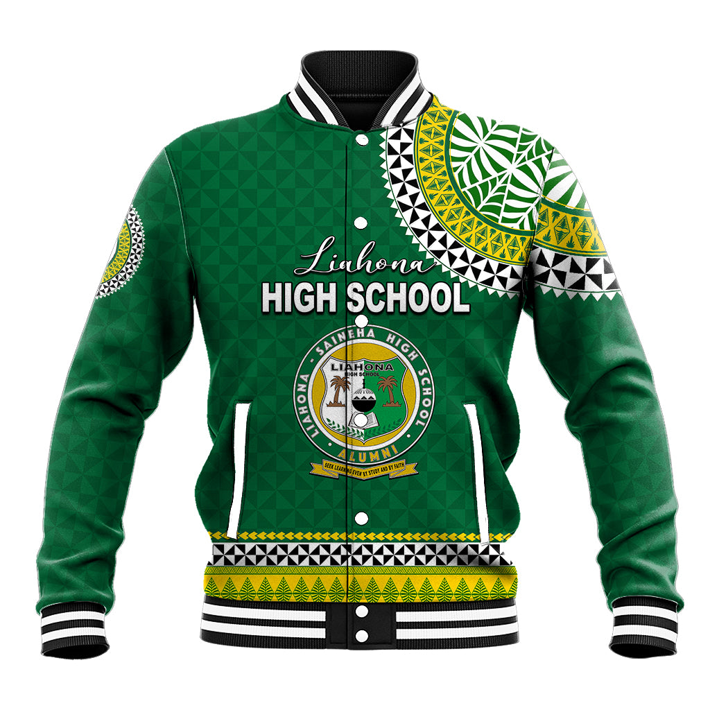 Tonga School Liahona High School Baseball Jacket Tribal Pattern LT6 Unisex Green - Polynesian Pride