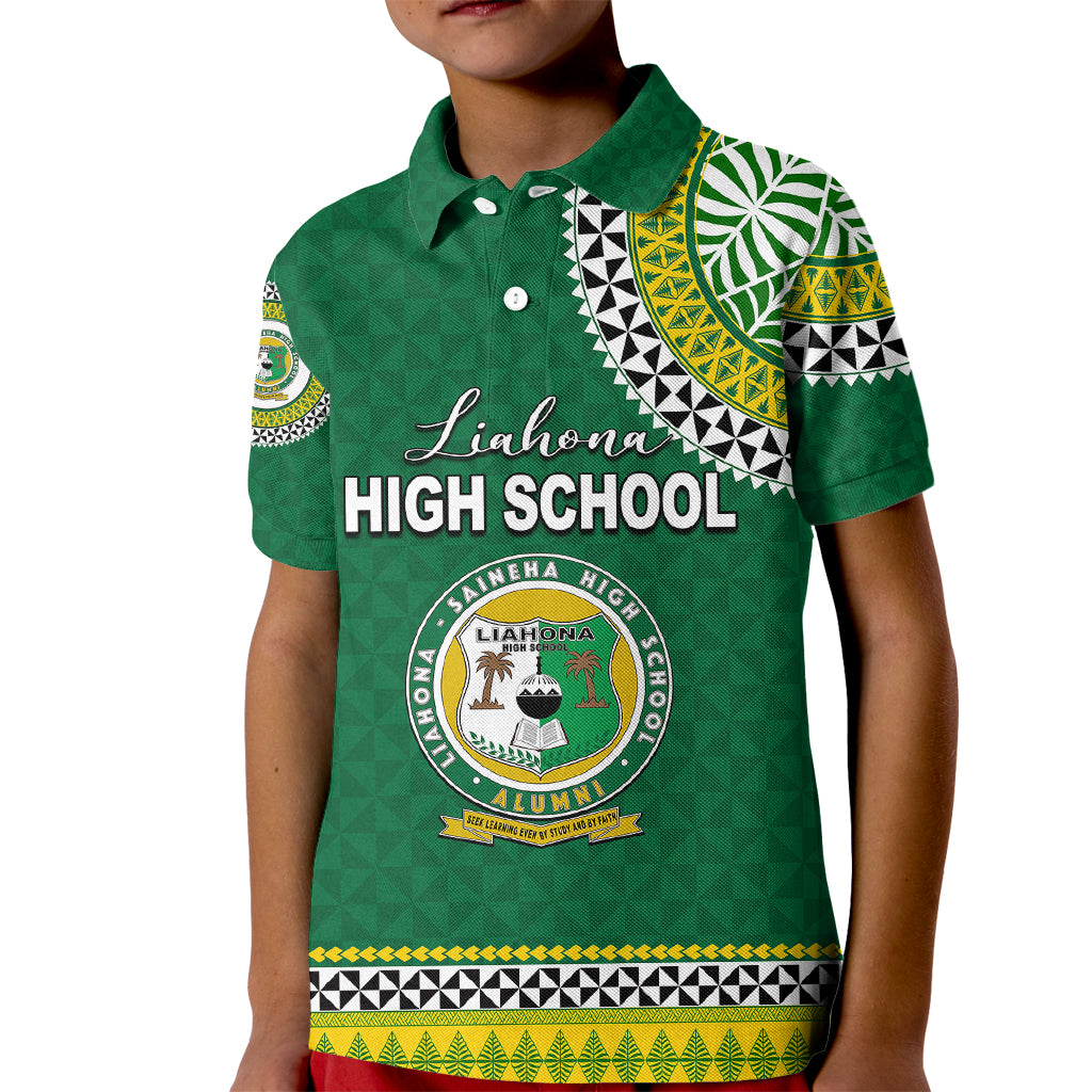 Tonga School Liahona High School Kid Polo Shirt Tribal Pattern LT6 Kid Green - Polynesian Pride